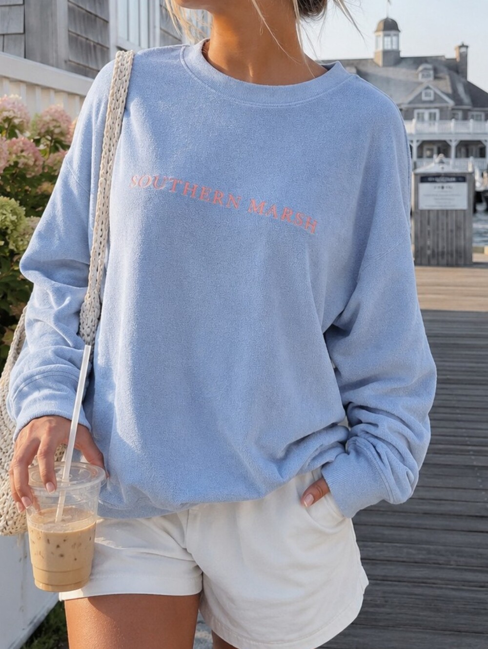 Southern Marsh Terry Cloth Sweatshirt M Light Periwinkle Beach Coastal